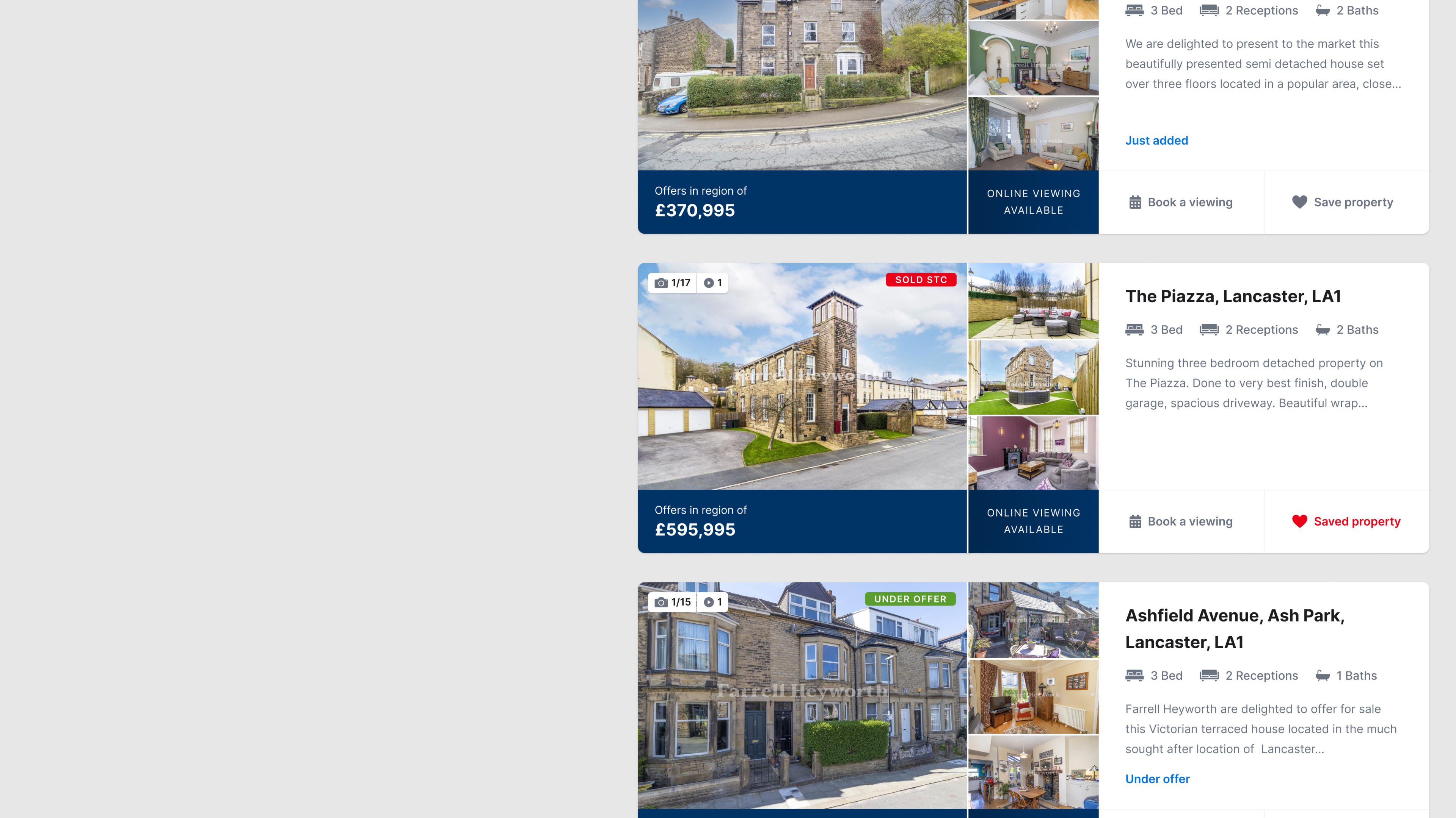 UI design view of Farrell Heyworth website