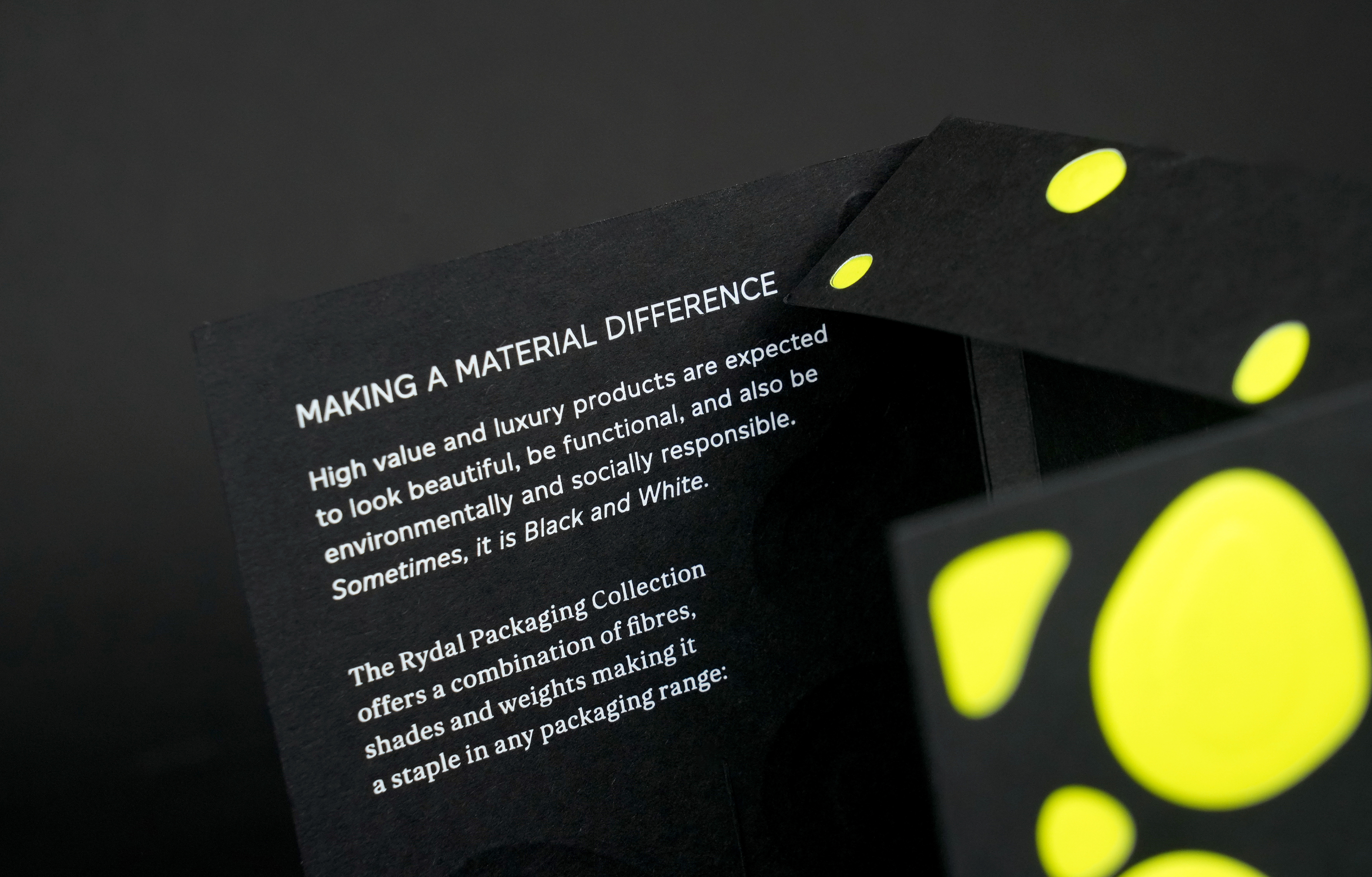 Detail shot of the sample pack cover. The title reads 'Making a material difference', which is James Croppers differentiated essence