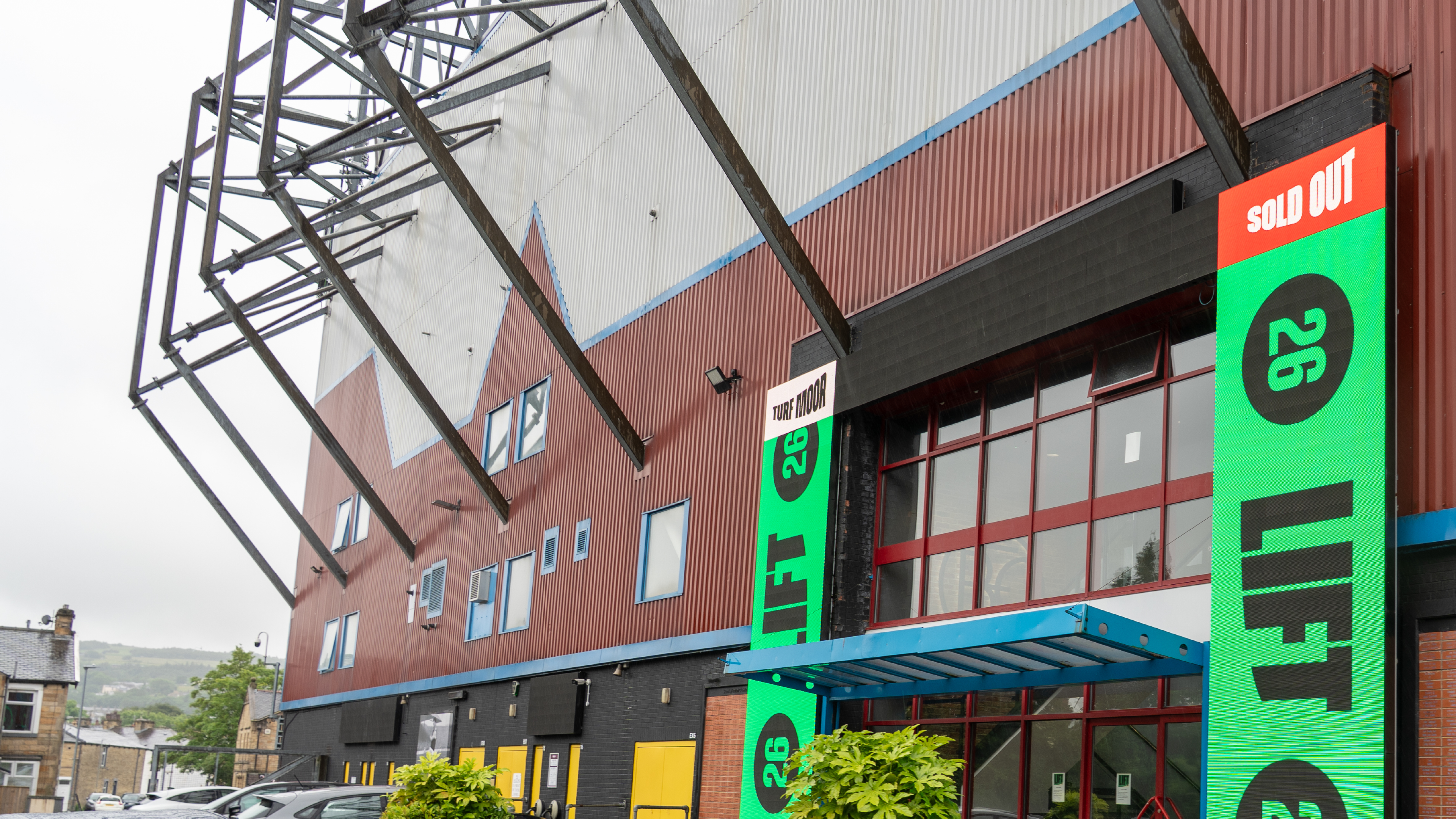 LIFT branded motion graphics adorn the screens outside Turf Moor, football ground to Burnley FC