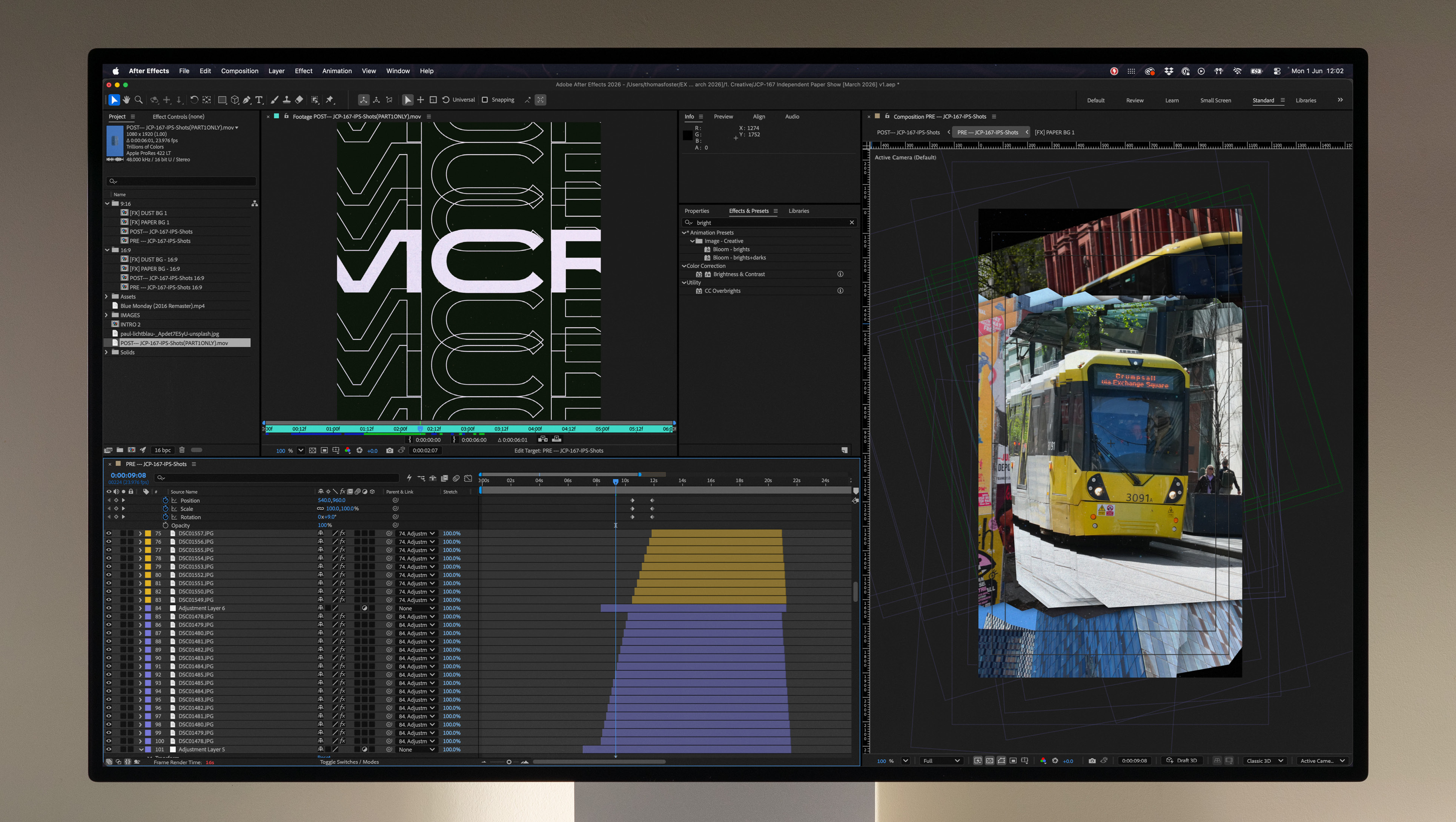 After effects screen grab demonstrating the layering process for one of the stack videos