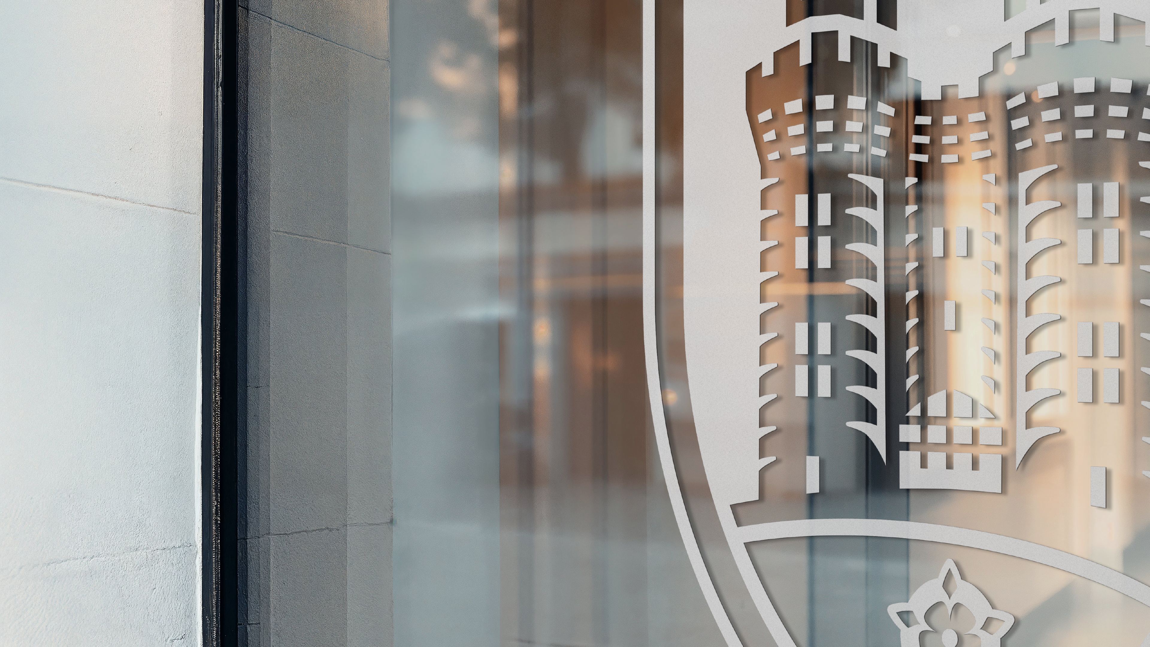The Lancaster High School Badge as window vinyl, in white