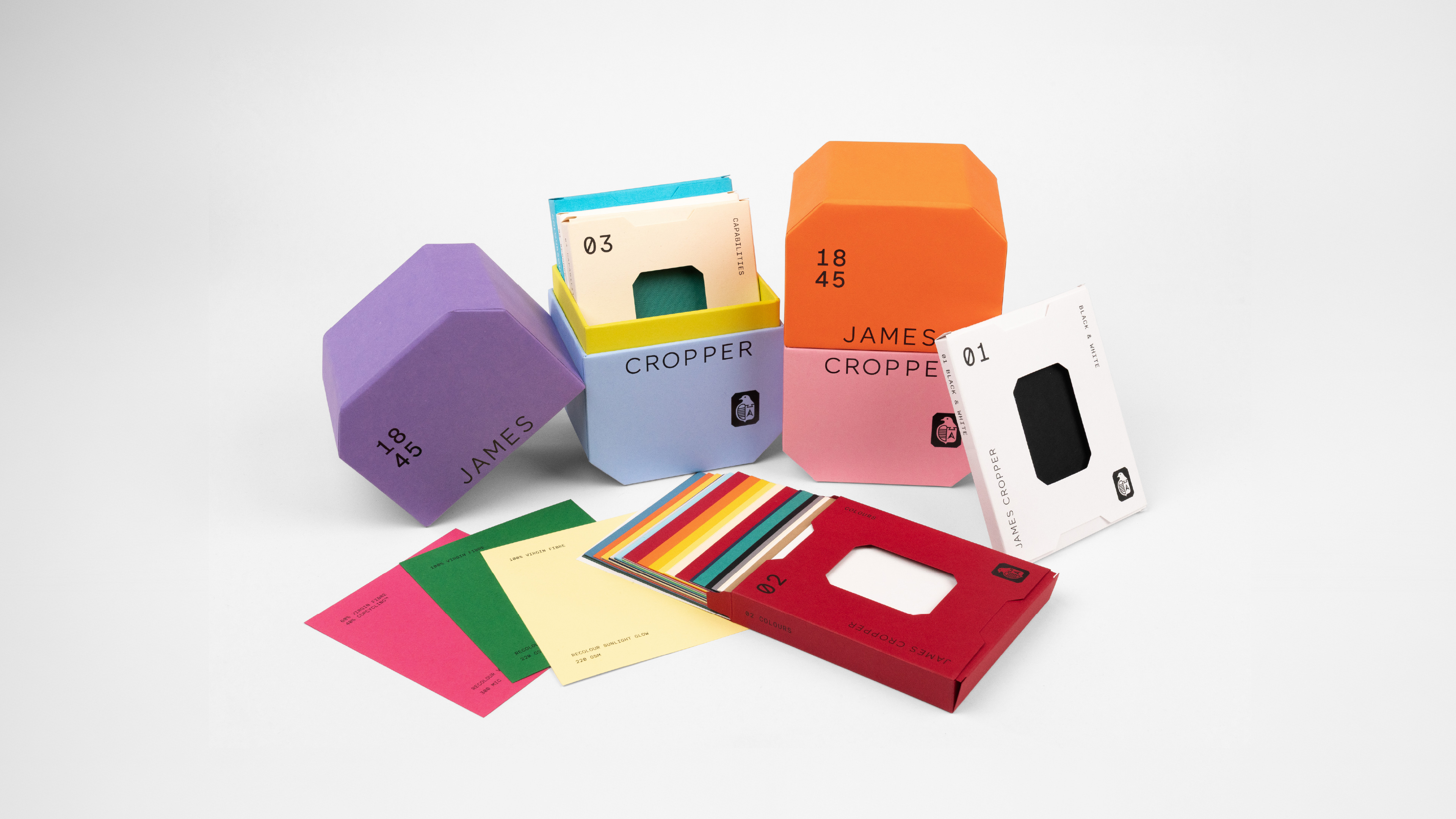 The Paper Portal, with 5 swatch boxes showcasing the portfolio of papers at James Cropper. Designed by EXP.